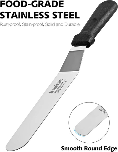 Anaeat Icing Spatula, Professional Cake Angled Offset Spatula with 10" Stainless Steel Blade - Thickened Frosting Knife with Durable Plastic Handl...