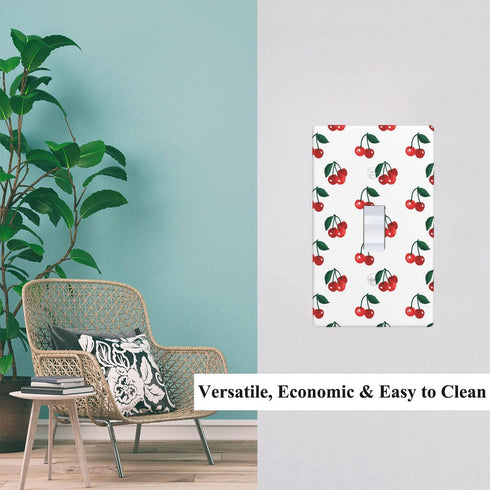 Cherry Single Toggle Light Switch Cover Cute Fruits Pattern Red Cherries with Green Leaf Wall Plate Standard 1 Gang Toggle Plug Cover 4.5"x 2.76" ...