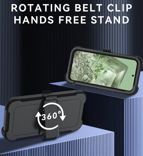 for Google Pixel 8A Case, with Belt Clip,Tempered Glass Screen Protector, Heavy Duty Shockproof Drop Protective Rugged Tough Durable Phone Cover (...