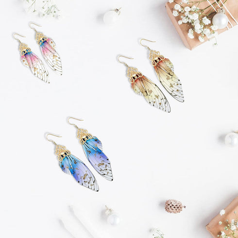 4 Pairs Butterfly Wing Drop Earrings Butterfly Fairy Dangle Earrings Multicolored Butterfly Wing Hook Earrings Simulation Insect Butterfly Wings f...