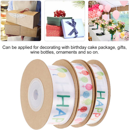 3 Rolls Happy Birthday Ribbon Roll Wide Satin Ribbon Happy Birthday Balloons Ribbon Wrapping Ribbon for Party Decoration...