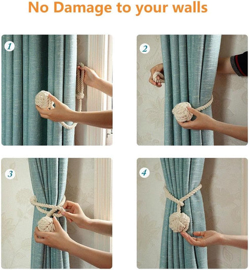 Melaluxe 2 Pack Curtain Tiebacks - Heavy Duty Curtain Rope Tieback, Handmade Rural Decorative Curtain Holdbacks (Beige)...