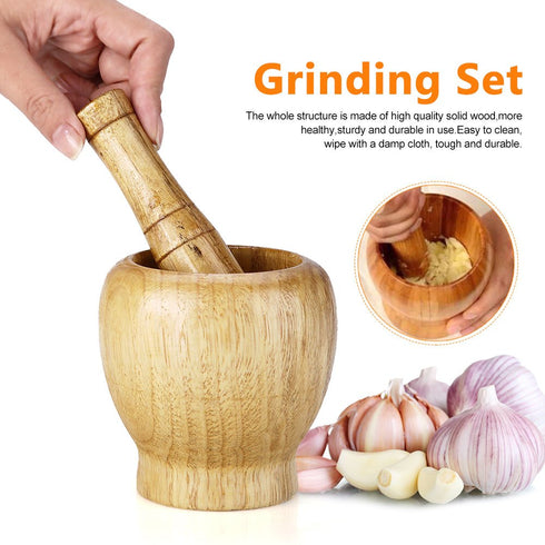Grinding Bowl Grinder,Bamboo Mortar and Pestle,Kitchen Tool,Grinder for Herbs Spice Guacamole Garlic Ginger Root/Coffee,Handmade Garlic Press Crus...