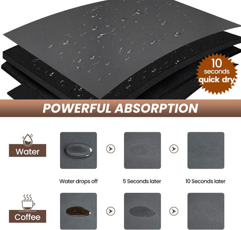 Coffee Mat(Dark Gray 12"x19''), Coffee Bar Mat for Countertop, Anti-Slip Absorbent Dish Drying Mat for Kitchen, Suitable for Coffee Machine, Coffe...