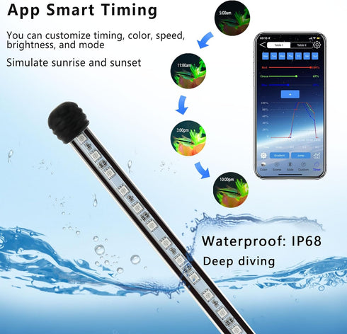 Smart Submersible Aquarium Light with App Timer, 7.5 Inches LED Fish Tank Light, RGB 16 Million Colors Changing, 7/24 On/Off Automatic, Aquarium L...