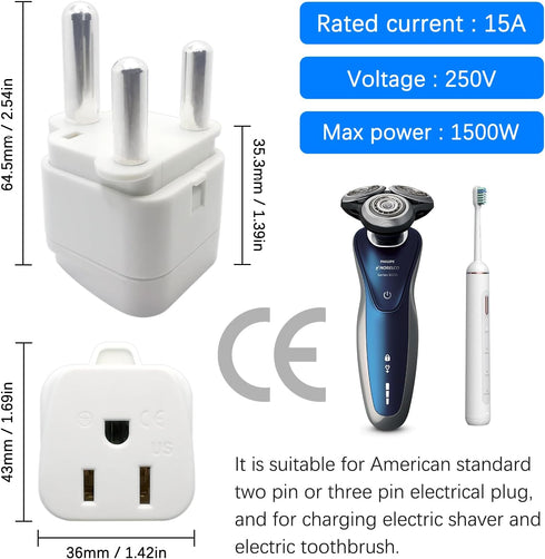 South Africa Travel Plug Adapter,South Africa Plug Adapter 3 Prong Safe Grounded USA to Any Type M for Country Such as Botswana,Nepal Pakistan,Nam...