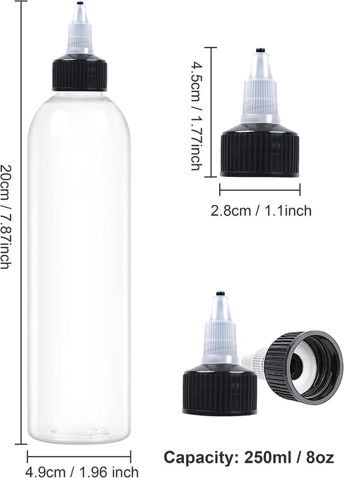 6Pcs 8oz Squeeze Bottles with Black Twist Top Cap, 60ml Clear Dispensing Bottles, Empty Refillable Bottle for Hair Oil Inks, Crafts, Liquids...