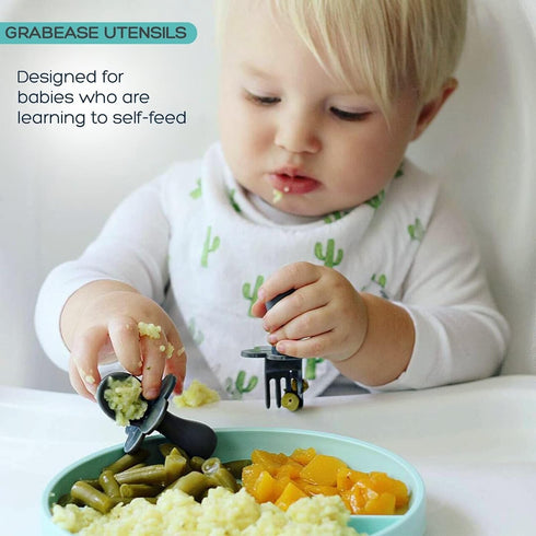 Grabease Baby Fork and Spoon Set for Babies & Toddlers - BPA-Free & Phthalate-Free Self-Feeding Cutlery - Orange Toddler Utensils...