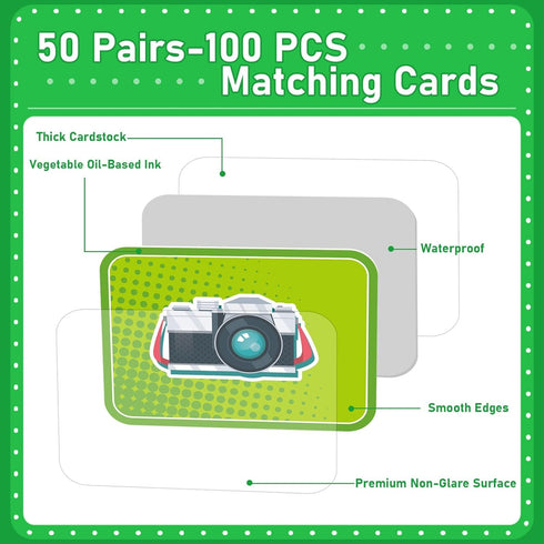 gisgfim 50 Pairs Memory Matching Game for Kids Summer Camp Concentration Games for Preschool Educational Ages 4-8 A Fun & Fast Camp Theme Memory M...