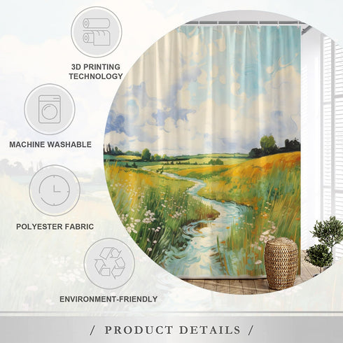Van Gogh Shower Curtain Abstract Oil Painting Art Green Country Natural Landscape Bathroom Decor Set with Hooks 70X70 Inch...