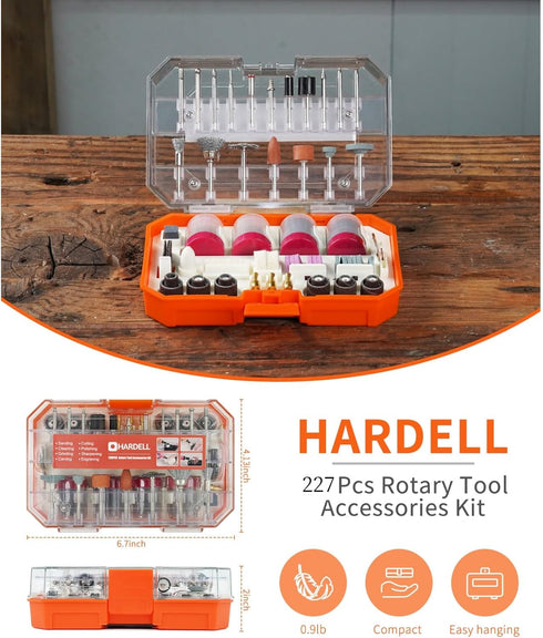 HARDELL Rotary Tool Accessories, 227pcs Power Rotary Tool Accessories Kit, 1/8"(3.2mm) Diameter Shanks, Universal Fitment for Easy Cutting, Polish...