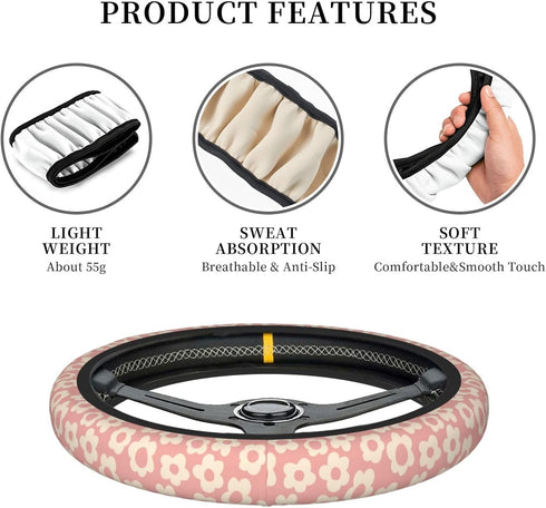 Pink Groovy Flower Abstract Floral Aesthetic Steering Wheel Cover for Women Men Girls Car Accessories Decor Anti-Slip Neoprene Auto Steering Wheel...