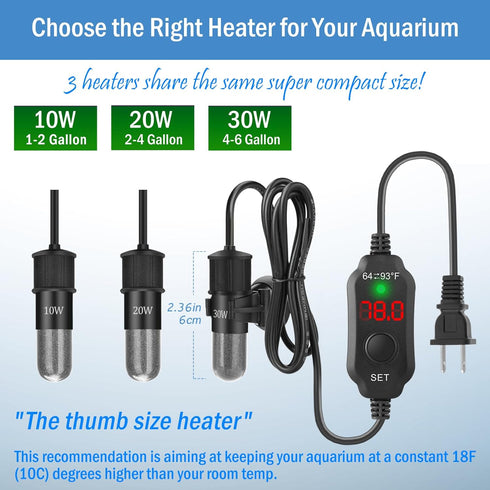 Super Mini Aquarium Heater 10W Betta Heater Adjustable Submersible Fish Heater Small Fish Tank Heater Turtle Heater with Digital Display Thermosta...