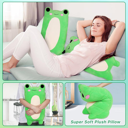 Cute Long Frog Plush Toy, 12Inch Adorable Green Frog Stuffed Animal with Butt, Frog Boby Pillow Kawaii Big Squishy Frog Plushies Hugging Throw Pil...