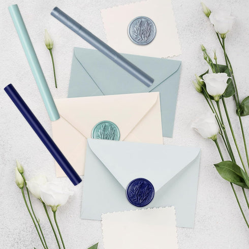 Whaline 12Pcs Dusty Blue Wax Seal Sticks Gradient Blue Color Glue Gun Sealing Wax Sticks Envelop Sealing Wax for Wedding Invitations Cards Envelop...