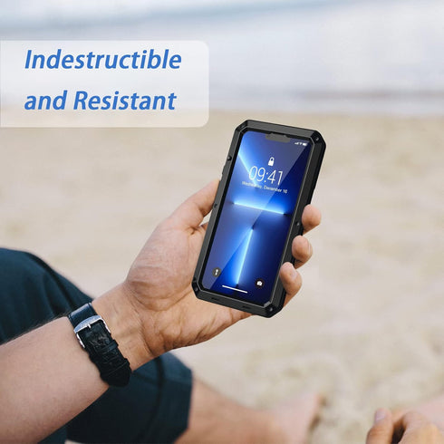 Lanhiem for iPhone 13 Pro Max Metal Case, Heavy Duty Shockproof Tough Rugged Case with Built-in Glass Screen Protector, 360 Full Body Protective C...