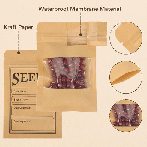 100 Pieces Seed Saving Envelopes, 4.7x3.1 Inch Sealing Kraft Seed Packets Envelopes with Clear Window for Flower Vegetable Seeds Storage...