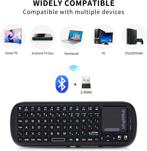 iPazzPort 2.4GHz Wireless Mini Keyboard with Touchpad Mouse Combo for Android TV Box/PC/Tablet/PS4/Raspberry Pi 3/HTPC KP-19SM...