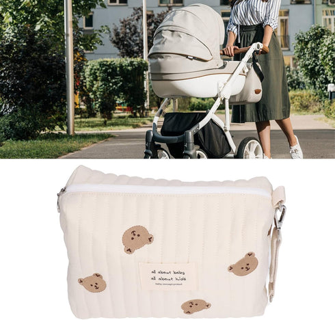 Outdoor Diaper Bag, Convenient Cotton Cloth Large Capacity Diaper Storage Bag Multifunctional Reusable Portable for Travel for Mother(Bear embroid...
