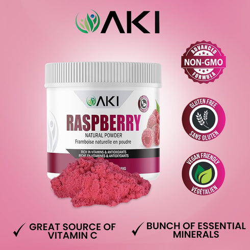 AKI Dried Sugar-Free Raspberry Powder - Ideal for Baking, Flavoring, Smoothie, Popsicles, Yogurt, Recipes with Raspberries (5.29oz/150g)...