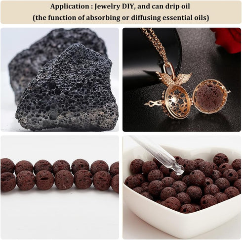 PH PandaHall 470pcs 8mm Natural Lava Beads Brown Lava Stone Beads Oil Diffuser Chakra Bead Round Loose Energy Stone Brown Gemstone Bead for Jewelr...