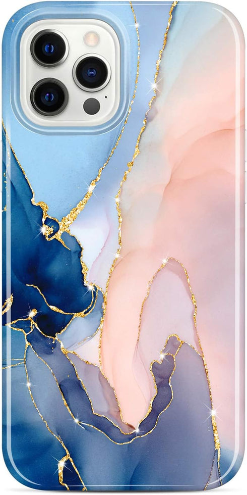 JAHOLAN Gold Glitter Sparkle Case Compatible with iPhone 12 Pro Max Marble Design Clear Bumper TPU Soft Rubber Silicone Cover Phone Case 6.7 inch ...