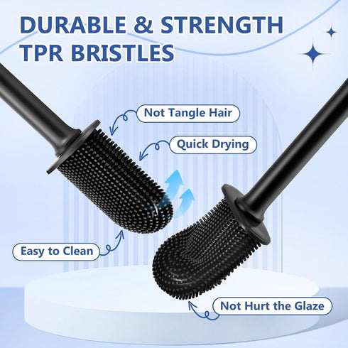 Toilet Brush and Holder, Flexible Silicone Toilet Bowl Brush for Bathroom Deep Cleaning, Toilet Cleaner Brush Set, Wall Mounted/Floor Standing, Bl...