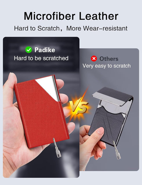 Padike Business Card Holder, PU Leather & Stainless Steel Multi Card Case for Men & Women, Name Card Holder, Credit Card Wallet, ID Case/Holder wi...