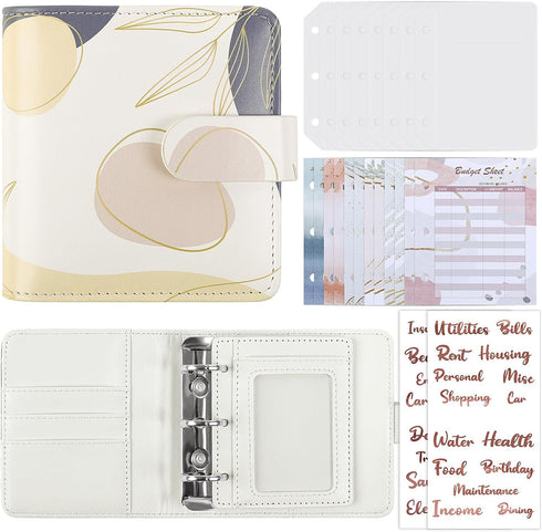 A8 Money Saving Binder, Aesthetic Mini Budget Binder Wallet with 12 Budget Sheets & 8 Cash Envelopes, PU Savings Binder with 2 Gold Stickers for B...
