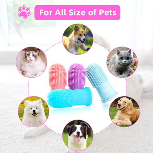 Dog Bath Gloves with 4Pack Dog Toothbrush, Dog Grooming Kit, Dog Finger Toothbrush for Small Breed, Medium Large Dogs, Silicone Dog Washing Gloves...