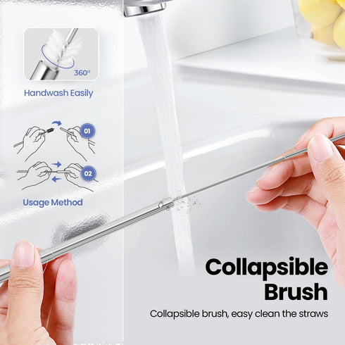 Cruise Ship Essentials,4-Pack reusable Collapsible Stainless Steel Drinking Straws with Aluminum Case,Cleaning Brush,and Keychains-Silver,Blue,Red...