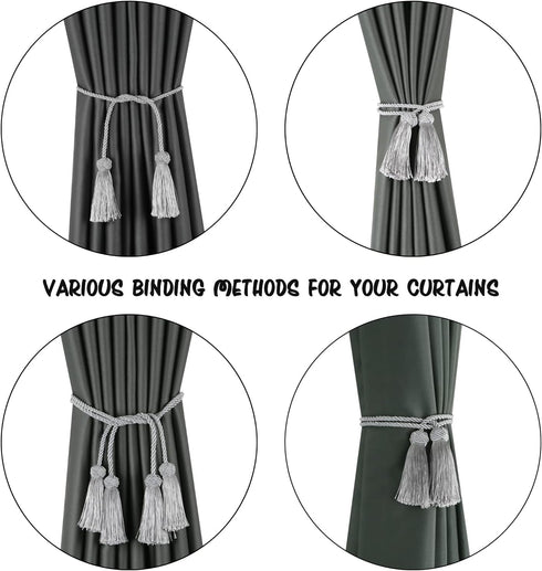 BEL AVENIR 4 Pack Curtain Handmade Tiebacks Decorative Curtain Holdbacks with Tassel (Silver, 4 Pack)...