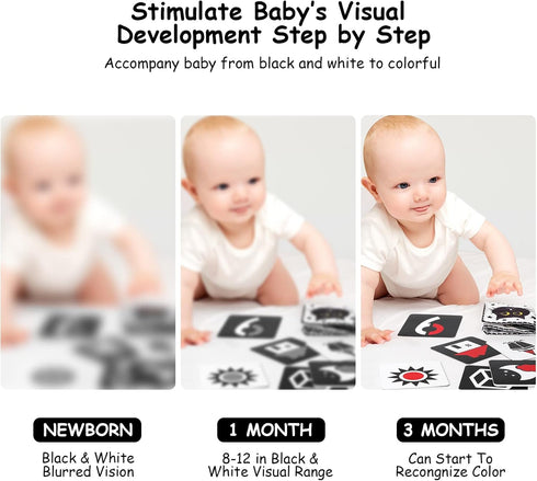 Black and White High Contrast Baby Book for Newborn with Baby Flashcards, Infant Tummy Time Soft Cloth Book Crib Toys, Washable Non-Toxic Early Ed...