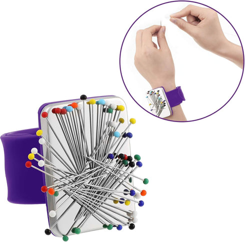 Magnetic Wrist Sewing Pincushion with 100 Pieces 1.5 Inch Ball Head Sewing Pins Set Wrist Magnetic Pin Holder Gift Supplies(Purple)...