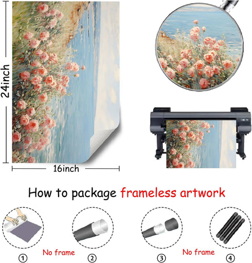 Flower Field Canvas Wall Art Spring Landscape Prints Wildflower Field Poster Vintage Flower Landscape Wall Art Spring Floral Artwork Pink Flower L...