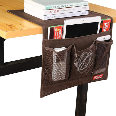Bedside Storage Organizer - Table Cabinet Organizer Caddy for Remotes, Phone, Glasses (Classic 4 Pockets - Coffee)...