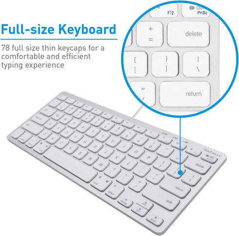 Macally Small Wired Keyboard for Mac and Windows - 78 Scissor Switch Keys Compatible Apple Keyboard - USB Mini Keyboard That Saves Space and Looks...