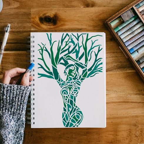FINGERINSPIRE Tree of Life Painting Large Stencil 8.3x11.7" PET Character Spraying Stencil Reusable Minimalist Line Art Woman Pattern Wall Stencil...