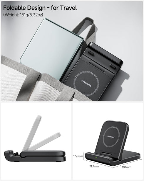 Wireless Charger for Samsung Z Flip 6, SwanScout 501S, Foldable Fast Wireless Charging Stand for Galaxy Z Flip 6/5/4/3, Charging Station for Samsu...