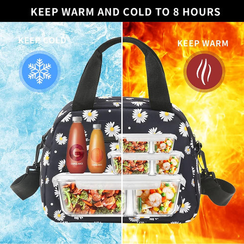 Insulated Lunch Box For Women Office Work Designer Small Lunch Cooler For Girls Fit Fresh Thermal Hot Lunch Bag For School Teen Three Pocket Soft ...