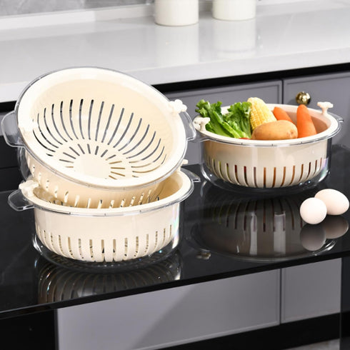 Kitchen Colanders Bowl Set 2 in 1 Fruit Vegetable Washing Food Strainers, Large Plastic Double Layered Strainer Basket for Pasta, Spaghetti, Berry...