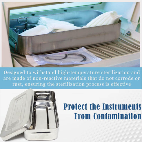 Stainless Steel Medical Dental Sterilizer Instrument Box, Organizer Storage Tray with Lid - 7L x 3W x 1.25H (Plain)...
