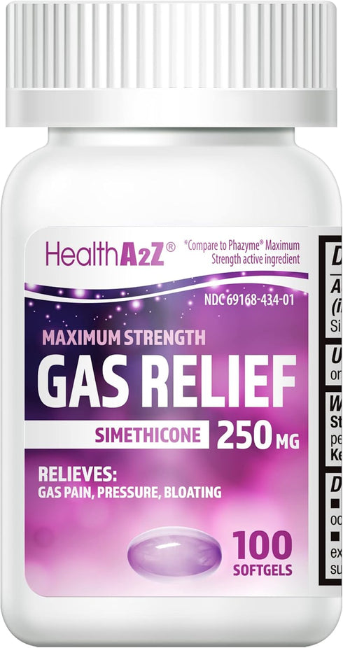 HealthA2Z® Gas Relief Simethicone 250mg | Maximum Strength | Fast Gas Relief | Relieve Symptoms Naturally (100 Softgels (Pack of 1))...