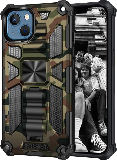 for Apple iPhone 13 Camo Case with Kickstand, Rugged Outdoor Military Grade Shockproof Phone Case for Apple iPhone 13 Camouflage Army Green...