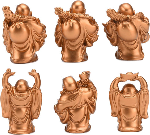 BRABUD 6pcs Resin Statue Laughing Buddha Statue Lucky Happy Buddha Figurines Feng Shui Decoration (2.5'' Gold)...