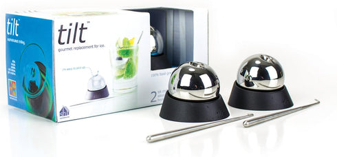 Soireehome Tilt Twin Beverage Chilling Balls, Whiskey Stone Spheres - Set of Two with Garnishing Sticks & Stands, Perfect for Wine, Whiskey and Co...