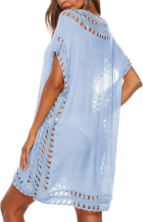 Wander Agio Womens Swimwear Cover up Swim Suit Beach Bikini Coverups Stripe Printing Hollow Out...