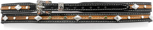 Western Hatband -Black/Brown with Silver Ornaments & Contrast Stitching...