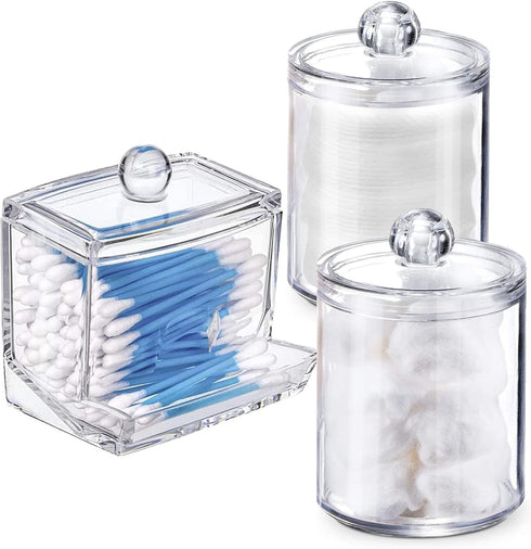 Swab Holder Canisters with Lid, Bathroom Qtip Dispenser Apothecary Jars, Clear Plastic Cotton Ball Pad Container for Cotton Swabs, Q-Tips, Make Up...