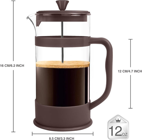 Utopia Kitchen 12 Ounce 0.35 Liter French Press Coffee Maker, Tea Maker, Travel Coffee Presses, Heat Resistant Thickened Borosilicate Coffee Pot f...